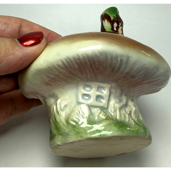 Vintage Pixie Elf Pipe Sitting Under Mushroom House Pottery Planter MCM Kitsch - Picture 8 of 9